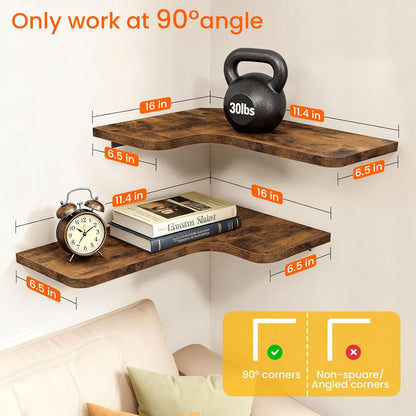 Homode Corner Floating Shelves, Set of 3 Corner Wall Shelves with Wire Hole, L-Shaped Wood Hanging Storage Shelf for Wall Decor, for Bathroom Kitchen Bedroom, White