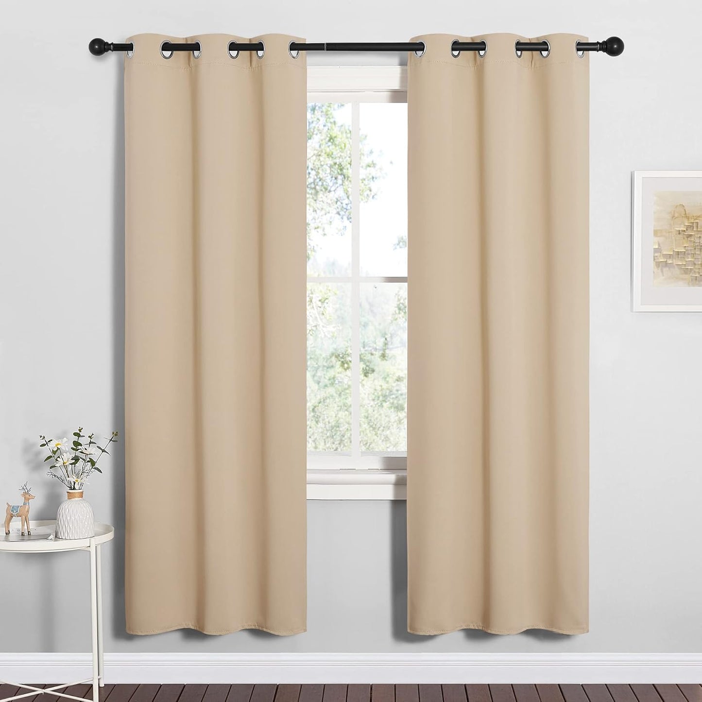 NICETOWN Halloween Pitch Black Solid Thermal Insulated Grommet Blackout Curtains/Drapes for Bedroom Window (2 Panels, 42 inches Wide by 63 inches Long, Black) - Colors D