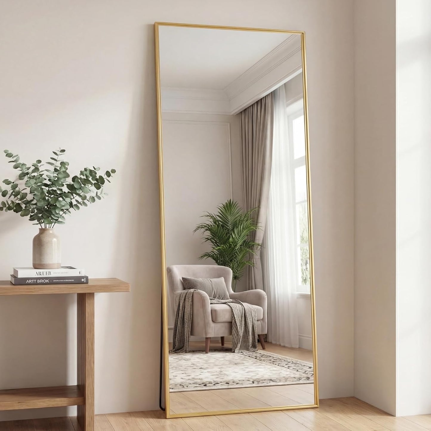 DUMOS Full Length Mirror 64"x21" Full Body Floor Mirror for Bedroom or Cloakroom, Can Stand Alone, Hang or Lean Against Wall, Tall Wall Mirror with Stand, Black
