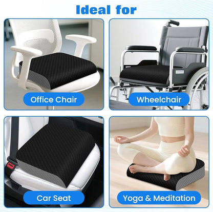 Seat Cushion, Memory Foam Chair Pad for Sciatica & Hip Pain Relief, Non-Slip Cushion for Office, Home, Car, Large Desk Chair Cushion, Washable Cover & Handle, Large, Black