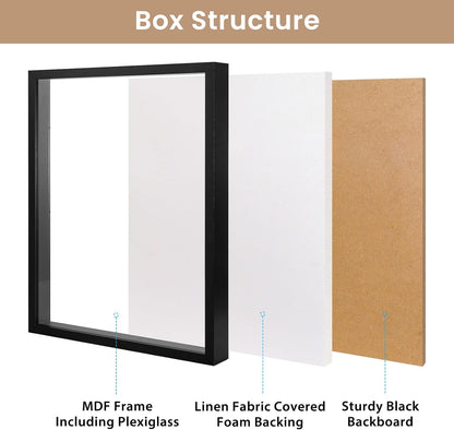 Califortree 8x8 Shadow Box Frame with Soft Linen Back - Push Pins Included, Memory Box Display Case for Flower, Tickets and 3D Items, Black