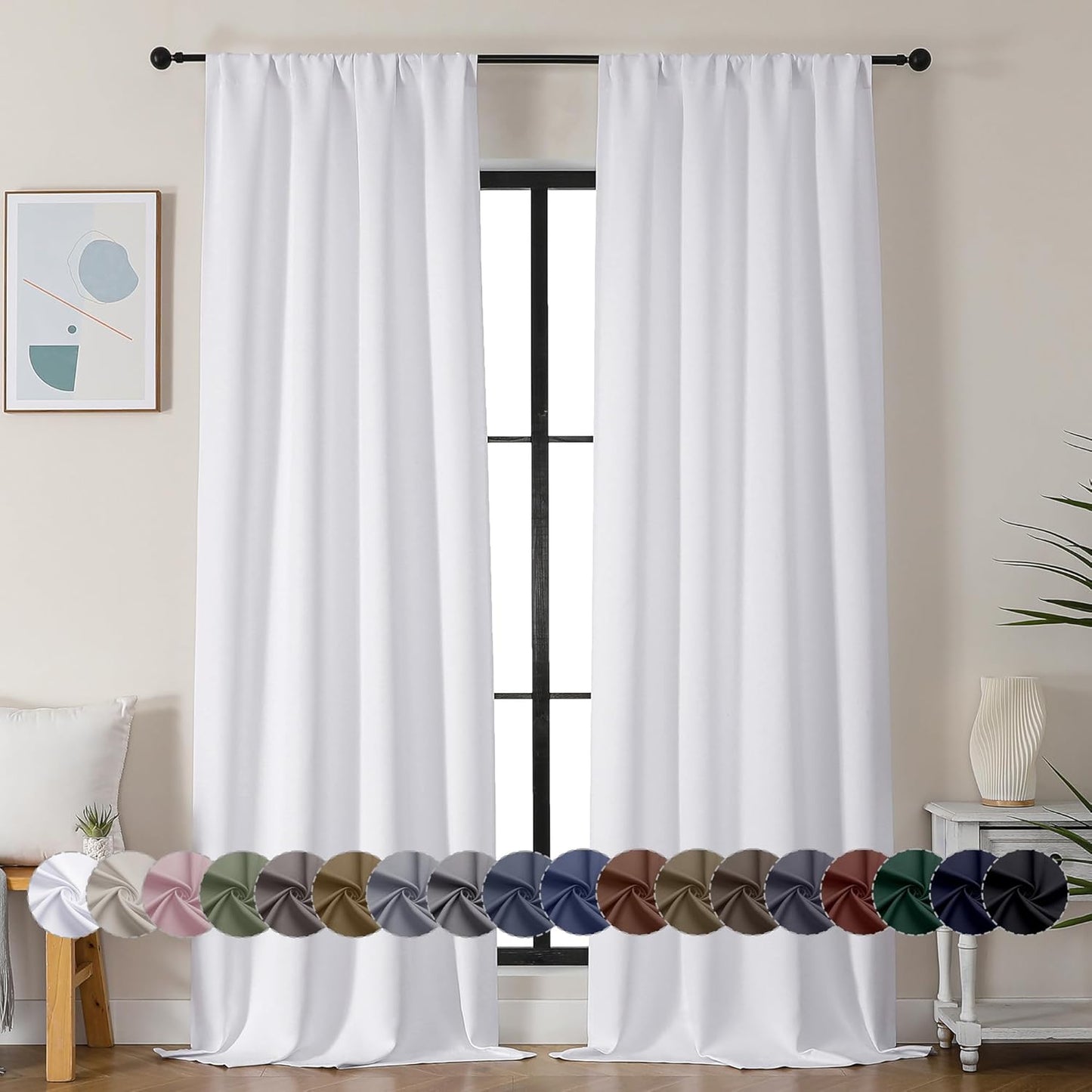 Simplebrand Ava Sage Green Blackout Curtains for Bedroom 63 Inch Length 2 Panels Set, Solid Thermal Insulated Energy Saving Rod Pocket Window Treatment Curtains Blackout Drapes, W40 x L63 Inch, Sage - Colors C