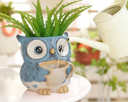 Saysmile Unique Owl Plant Pots Indoor, Cute Small Succulent Pots with Drainage Hole, Rocking Chair Planters for Outdoor Indoor Plants, Resin Flower Pot for String of Pearls, Gift Ideas for Mother