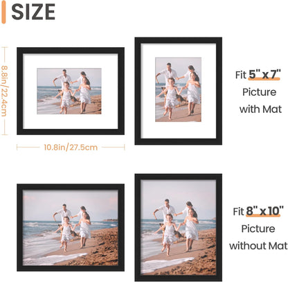 upsimples 11x14 Picture Frame Set of 5, Display Pictures 8x10 with Mat or 11x14 Without Mat, Wall Gallery Photo Frames, Black