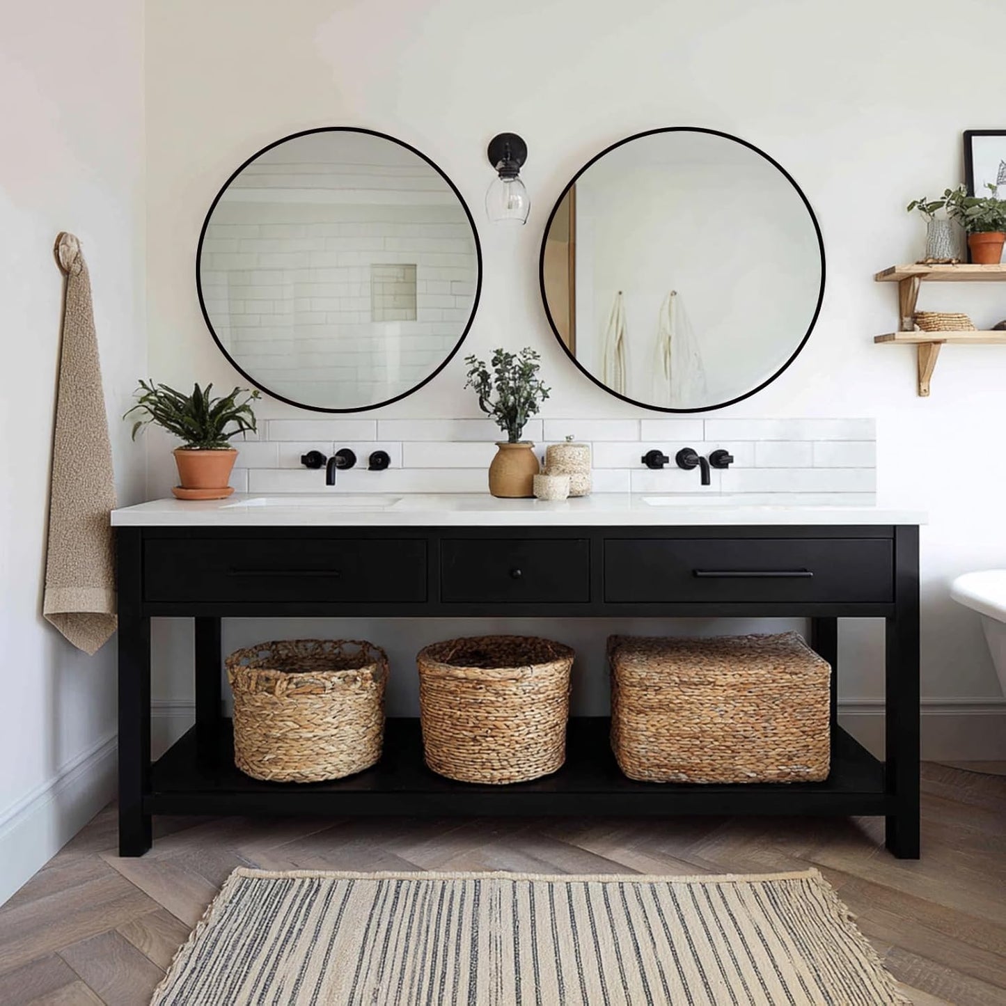 Sunniry Black Round Mirror, Round Mirror 24 inch, Black Circle Mirrors Matte Metal Frame, Wall Mounted Mirrors for Living Room, Bathroom, Wall, Entryway.