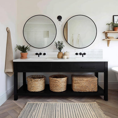 Sunniry Black Round Mirror, Round Mirror 24 inch, Black Circle Mirrors Matte Metal Frame, Wall Mounted Mirrors for Living Room, Bathroom, Wall, Entryway.