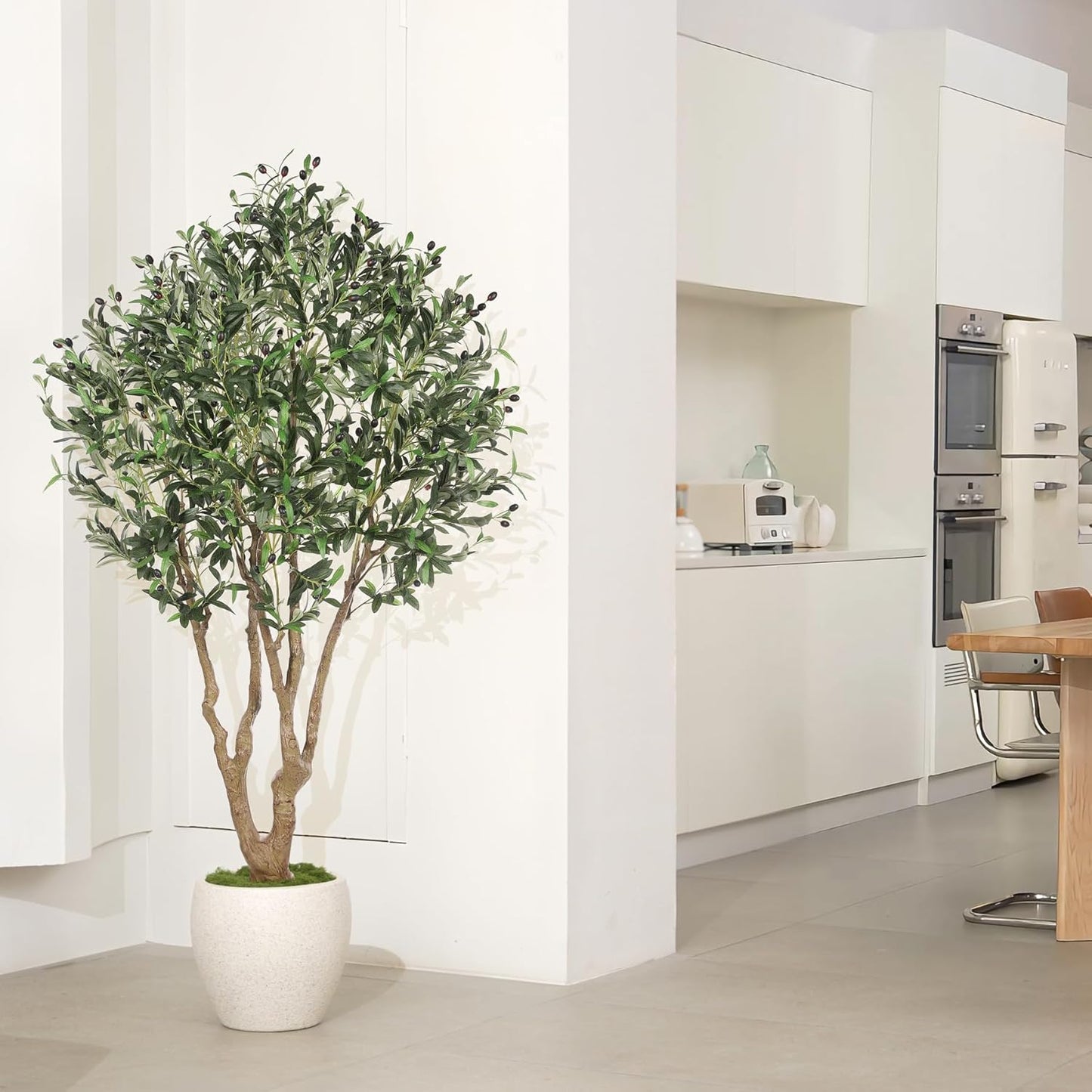 LYERSE Faux Olive Tree 7ft - Artificial Olive Tree Indoor with Large Branches and Realistic Fruits - Fake Olive Tree with Sturdy Base for Modern Home Office House Decor