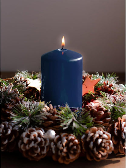 CANDWAX 3x4 inch Pillar Candles Set of 3 – Unscented Dripless Rustic Dark Blue Candles for Room Decor, Weddings, Centerpieces