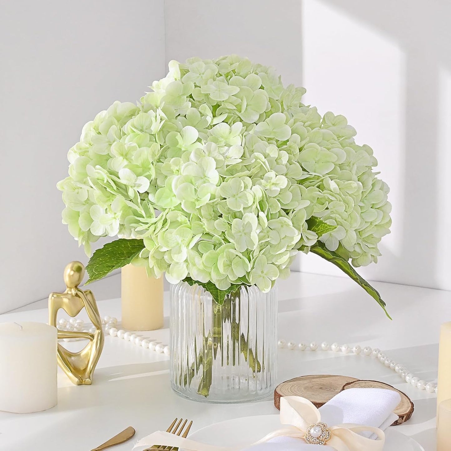 MARTINE MALL 3Pcs 21in Hydrangea Artificial Flowers, Latex Real Touch Hydrangeas Lifelike Large Hydrangea Flowers for Home Decor Party Arrangements Wedding Bouquets Centerpieces (Blue)