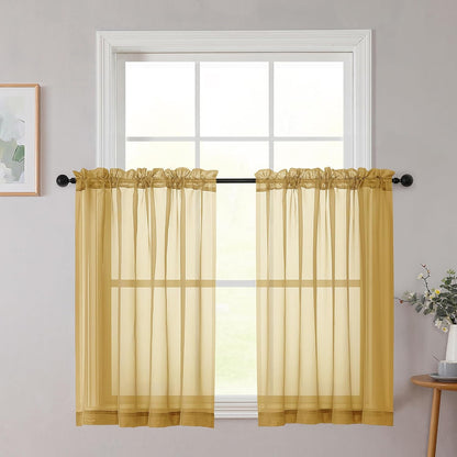 Chyhomenyc Sheer White Valances for Windows 2 Pack, Small Window Curtains for Living Room Bathroom Cafe Laundry Basement, Modern Top Dual Rod Pocket Voile Curtain, 42W x 14L inches, White - Colors C