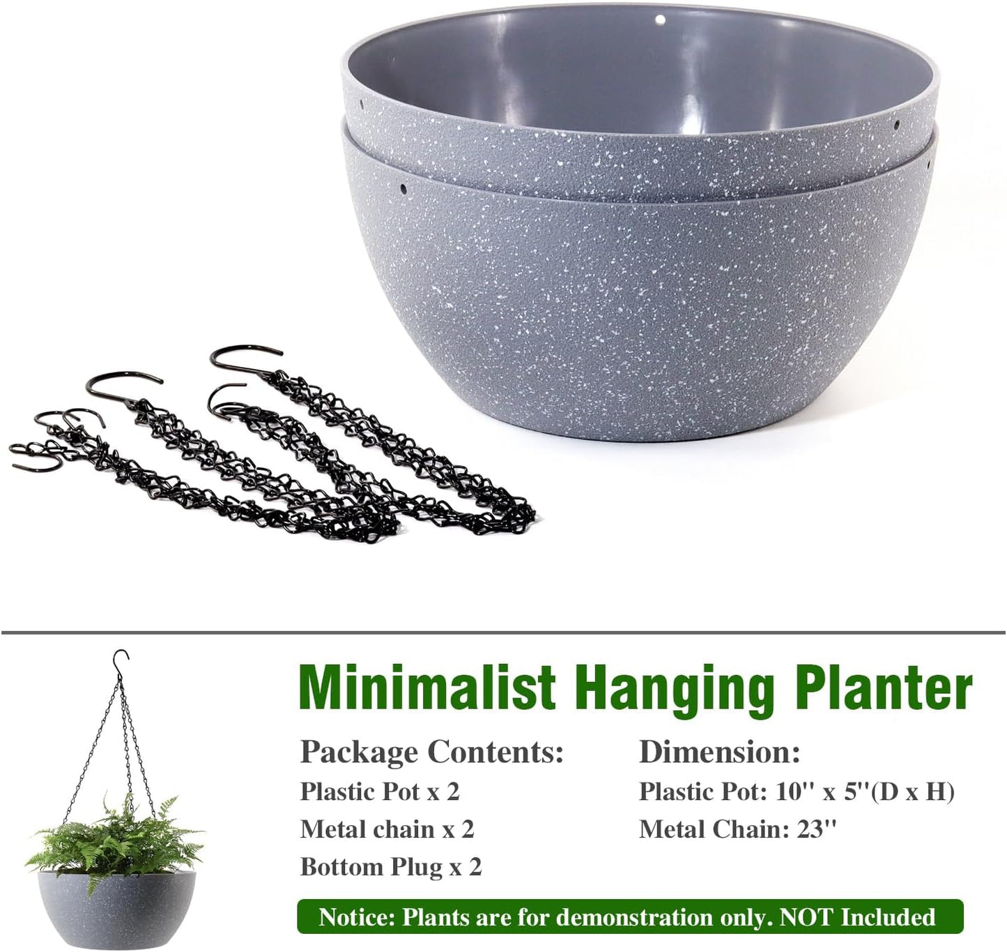 WSMKSZ 10 inch Hanging Planters for Outdoor Indoor Plants with Drainage Holes and Chain, 2 Pack Round Hanging Flower Pots for Garden Home Porch Decor, Black