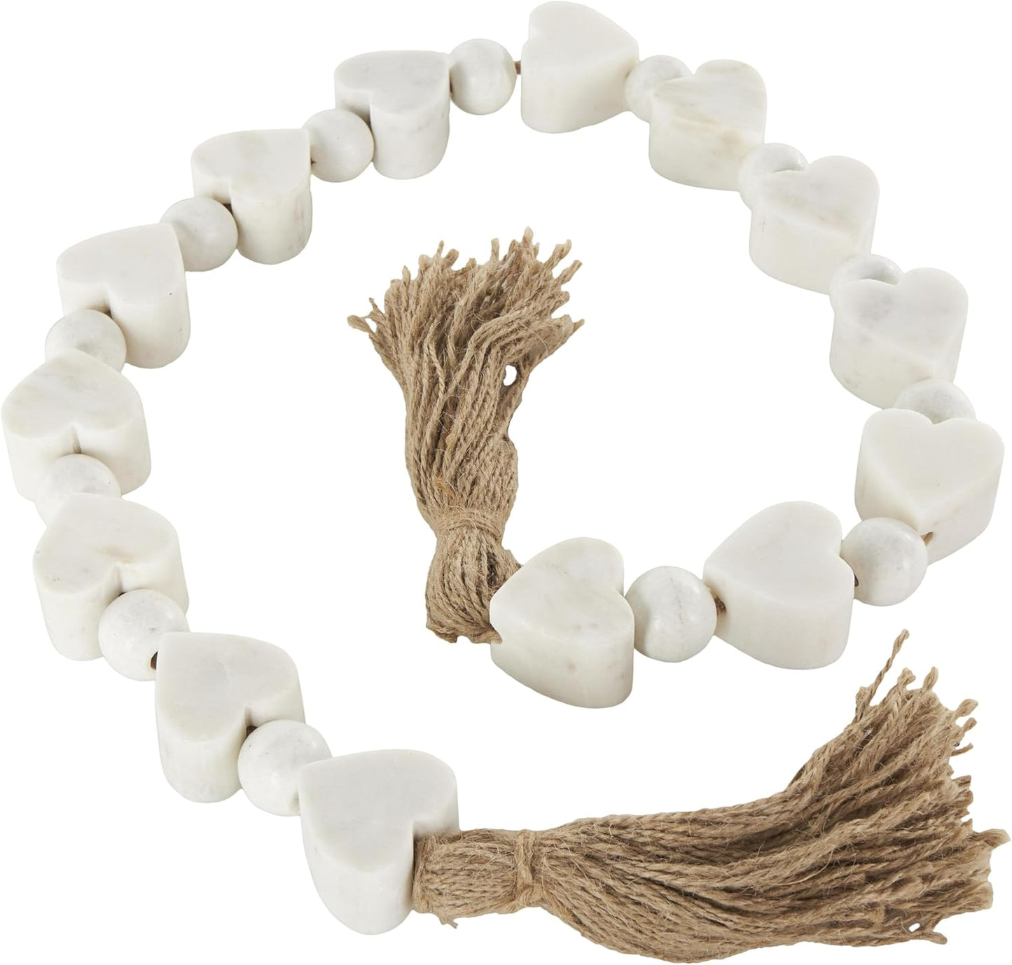 Deco 79 Marble Handmade Beaded Garland with Tassel Round Extra Long Orb Small Beads with Tassel with Knotted Brown Jute, Beads with Tassel 44" x 1" x 1", White