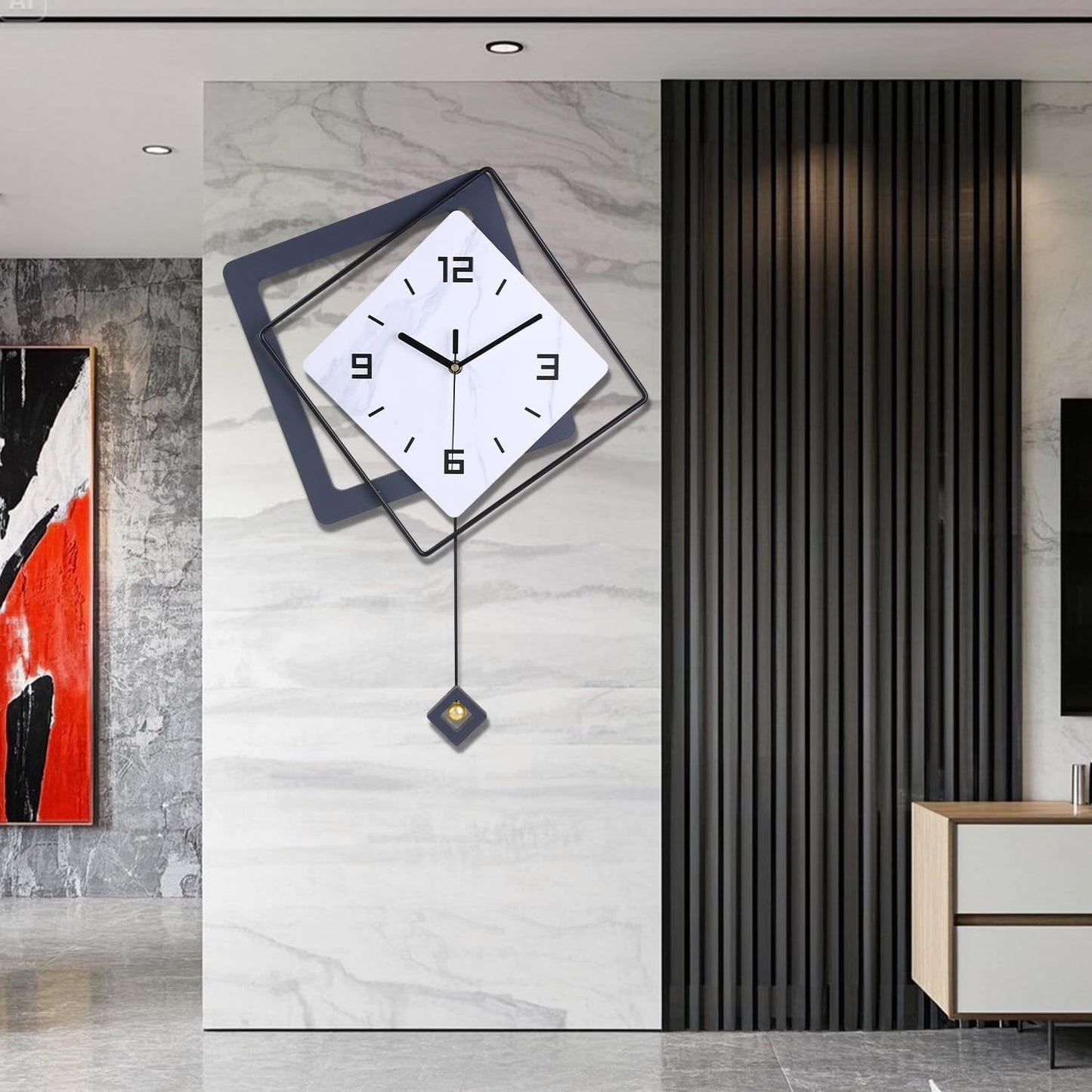 Wall Clock with Pendulum,Silent Quality Quartz Battery Operated,Modern Large Wall Clocks for Living Room Kitchen Home Bathroom Bedroom Wall Decor,16.2x26Inch(Black)