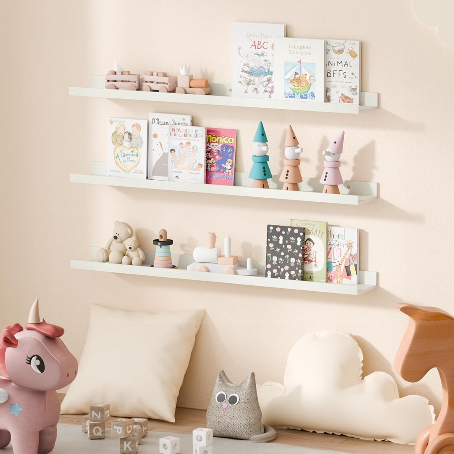 upsimples 6 Pack Wooden Floating Shelves, Wall Storage Decor Shelf for Bathroom, Bedroom, Living Room, Kitchen, Office and Laundry Room, Wall Mounted Display Hanging Shelf, Brown
