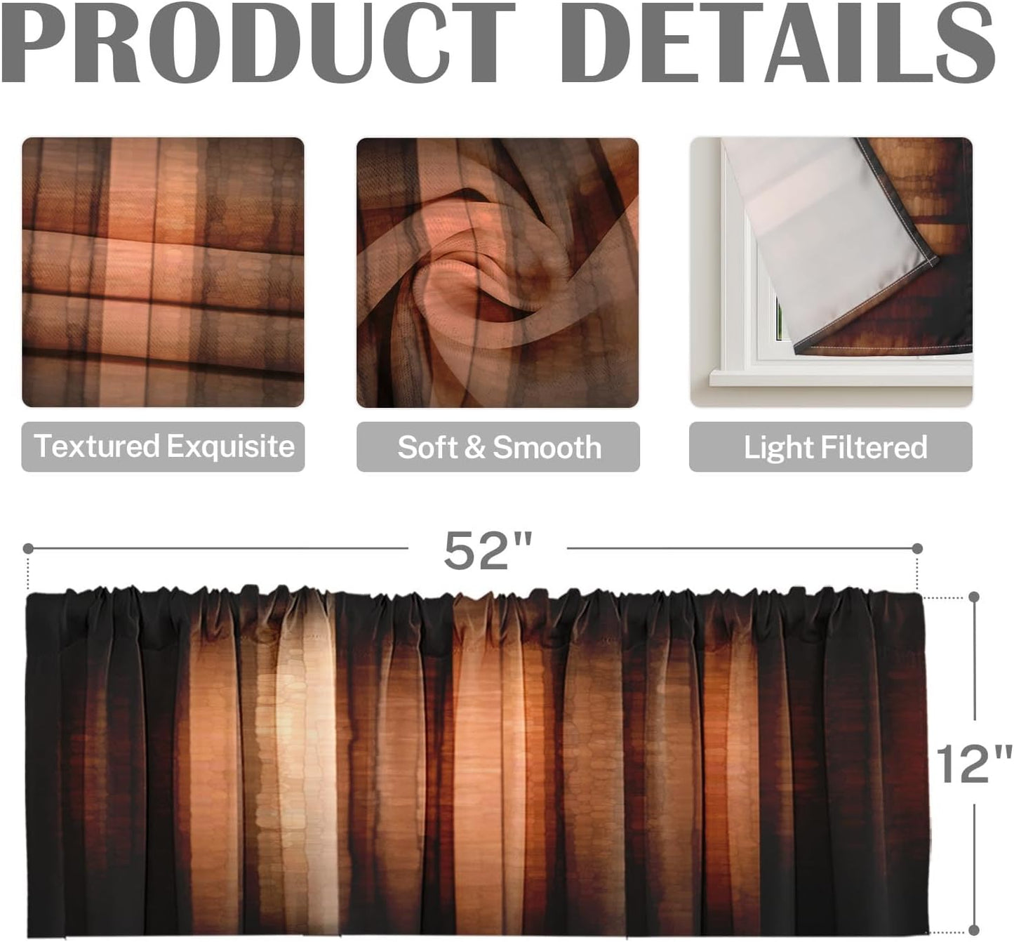 Emvency 2 Pack Dark Grey Valances Window Treatments, Gray Striped Abstract Blackout Drapes Adjustable Curtain for Windows Living Room Kitchen Over Sink, 52x18 Inch Rod Pocket Valances