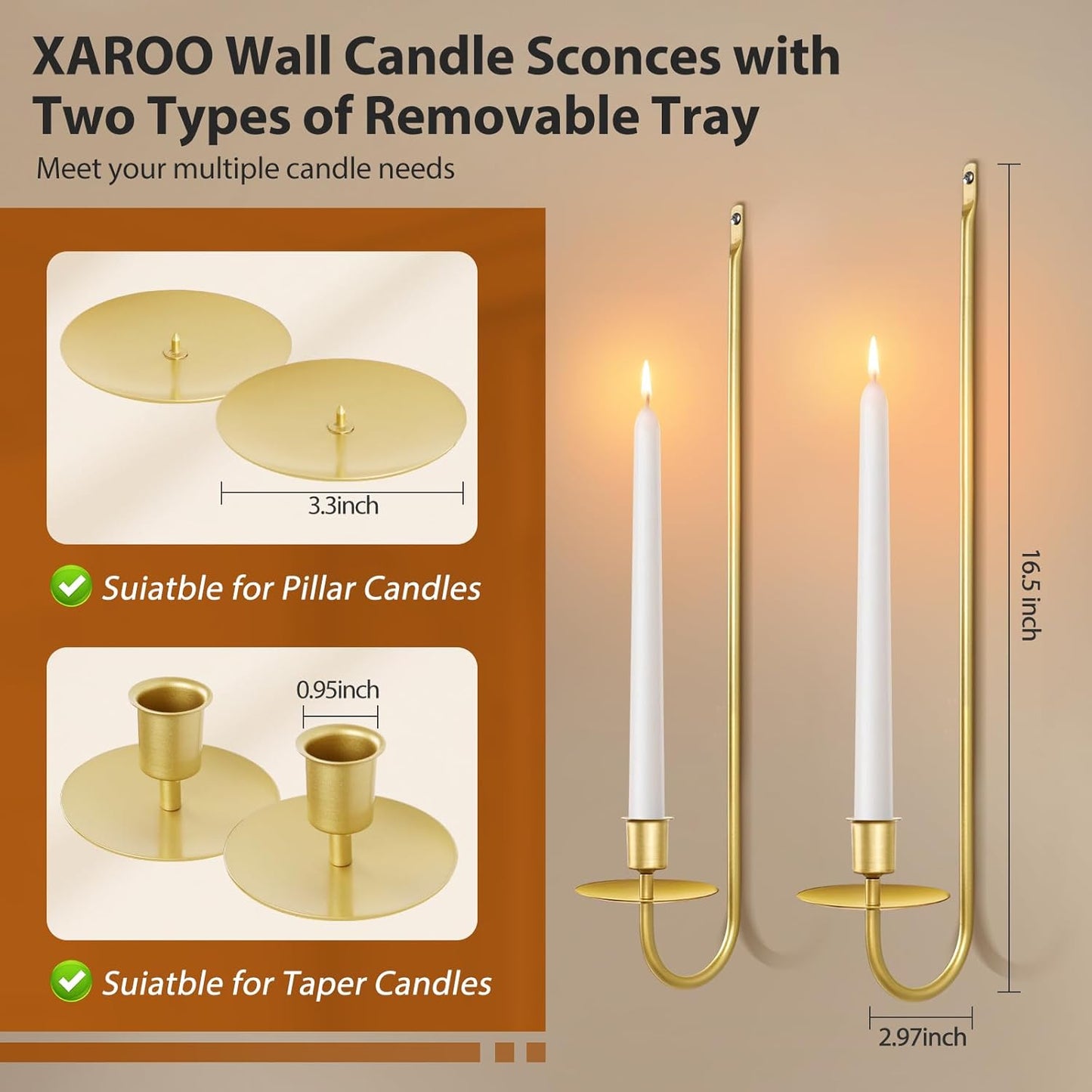 Candle Sconces Set of 2, Taper & Pillar Wall Candle Holder, 13.2 Inch Black Wall Sconces Set of Two, Decor for Entryway, Stair Corner, Living Room, Gifts for Men Women Mom or Dad