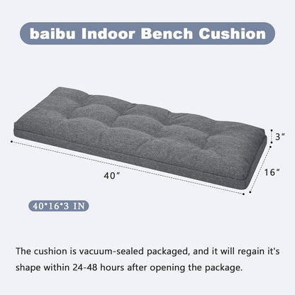 baibu 40 Inch Dual-Layer Patent Design Memory Foam Bench Cushion, Non-Slip Indoor Bench Cushion Standard Size Foam Pad with Machine Washable Cover (Dark Grey, 40x16x3in)