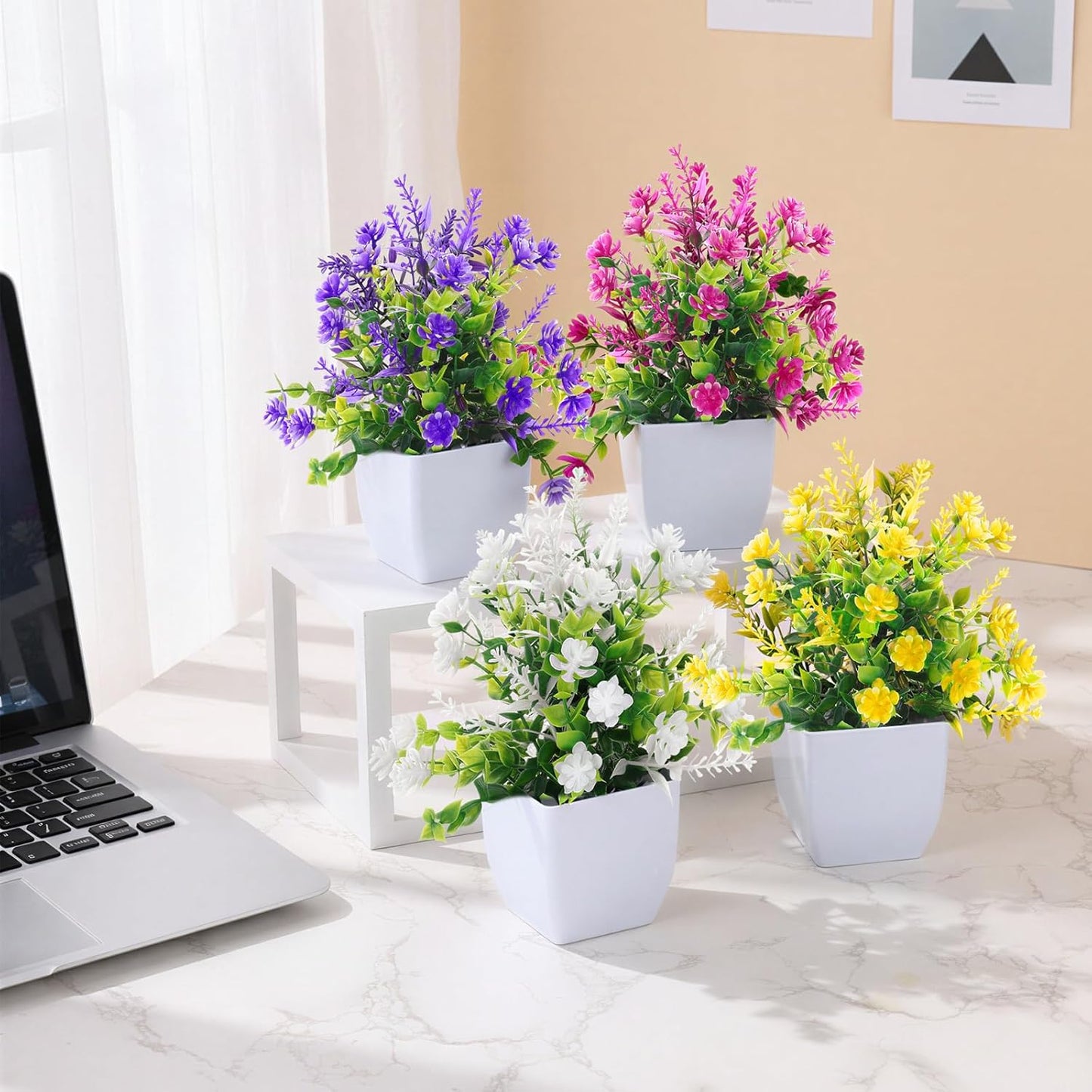 CEWOR Fake Plants 2 Pack Mini Potted Plants Bathroom Accessories Small Artificial Greenery Decorations for Bathroom Office Home Room Kitchen Table Indoor