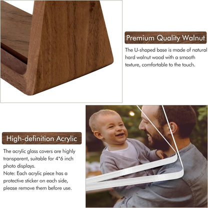 Mixoo 4x6 Picture Frame 2 Pack - Rustic Wooden Picture Frames with Walnut Wood Base and High Definition Break Free Acrylic Photo Covers for Desk Tabletop Display Graduation Gifts Teacher Appreciation Gifts (Horizontal + Vertical)