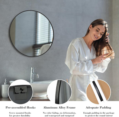 NEWBULIG 20IN Round Bathroom Wall Mirror, Modern Vanity Mirrors for Over Sink, HD Glass Decorative for Entryway, Bedroom & Living Room, Gold