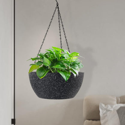 WSMKSZ 10 inch Hanging Planters for Outdoor Indoor Plants with Drainage Holes and Chain, 2 Pack Round Hanging Flower Pots for Garden Home Porch Decor, Black