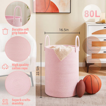 Artfeel Laundry Basket,Woven Cotton Rope Laundry Hamper,60L for Decor Storage of Dirty Clothes,Toys and Blankets in Bathroom,Baby Room and Living Room