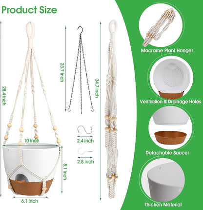 Vanslogreen Hanging Planters for Indoor Outdoor Plants, 2 Pack Self Watering Hanging Pot with Drainage Holes & Removable Tray (Black, 8'')