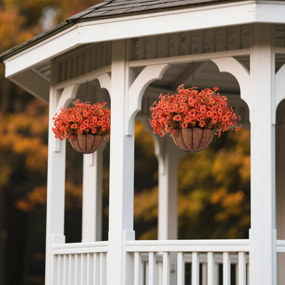 Hananona 2 Set Artificial Outdoor Flowers with Hanging Basket, 2 Hanging Planters with 24 Pcs Flowers for Spring Summer Front Porch Garden Patio Home Decor (2, Red, Purple, Yellow, Rose Red)