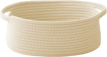 JMvicyroam Woven Basket,Small Rope Storage Bin with Handles & Ribbon Bag, Organizer for Shelves Closets,Gift Basket Empty for Birthday,Books,Dog Toys,White