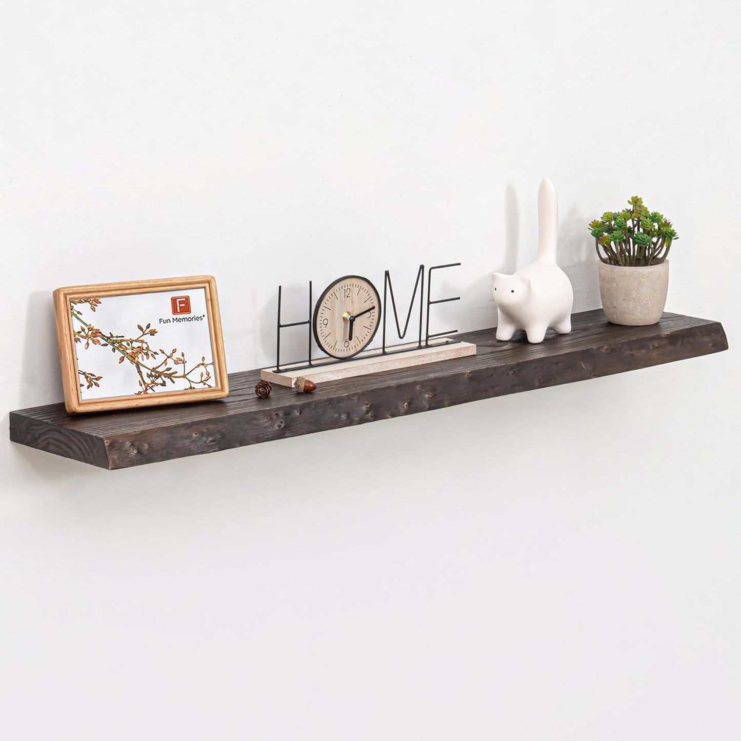 Floating Shelves 36 Inches Long - 8 Inch Deep Rustic Premium Solid Pine Wood for Storage - Farmhouse Wall Mounted for Living Room - Heavy-Duty Metal Bracket - 36" W x 8" D - Set of 2 - White Color