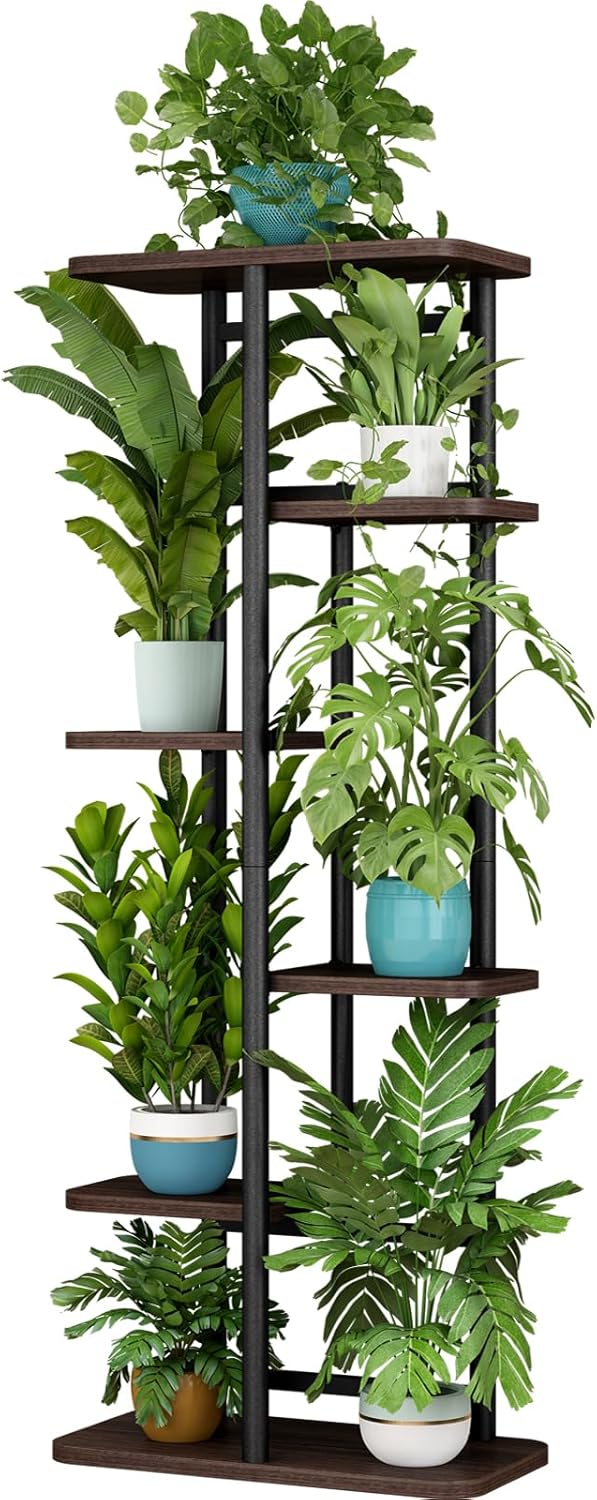 LINZINAR Plant Stand Indoor 4 Tier 5 Potted Multiple Plant Shelf Stands for Garden Corner Balcony Living Room Black