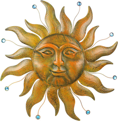 Large Metal Sun Wall Decor Outdoor, 27 Inch Sun and Moon Decor Metal Wall Art, 3D Sun Wall Decor for Patio Garden Yard Fence Bedroom Living Room Decoration