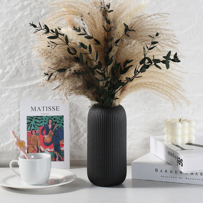 Bohemian White Ceramic Vase - for Pampas Grass, Mantel, Bookshelf, Entryway and Living Room Decor (White, 7in)