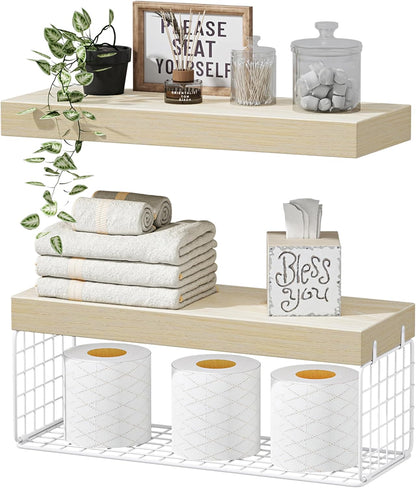 QEEIG Bathroom Shelves Over Toilet - Wall Mounted Floating Shelves Toilet Paper Storage Small Farmhouse Decor Shelf 16 inch Set of 3, Rustic Brown (019-BN3)