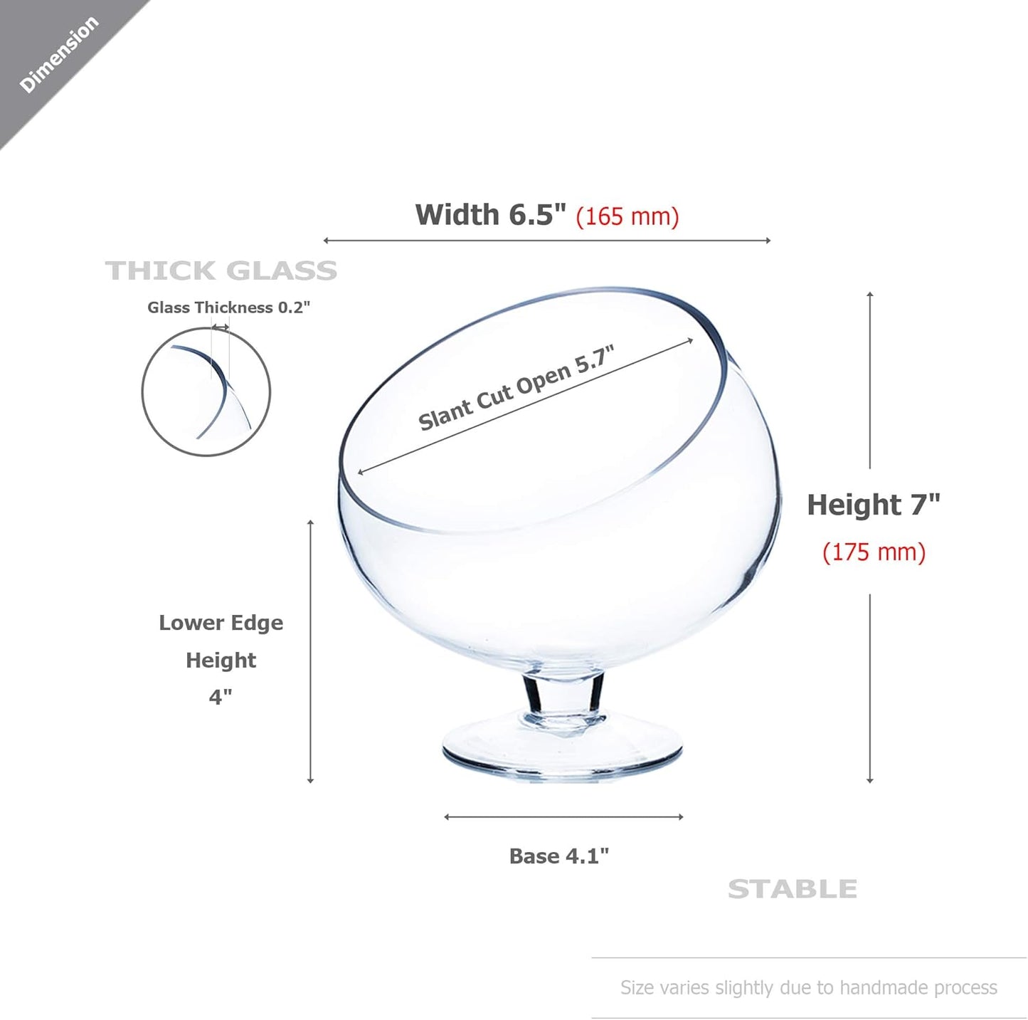 WGVI Clear Slant Cut Bowl Glass Vase, Glass Terrarium, Candy Dish, Glassware, Slant Open: 7". Height: 6" x 2.7". Base: 4" (1 Piece)