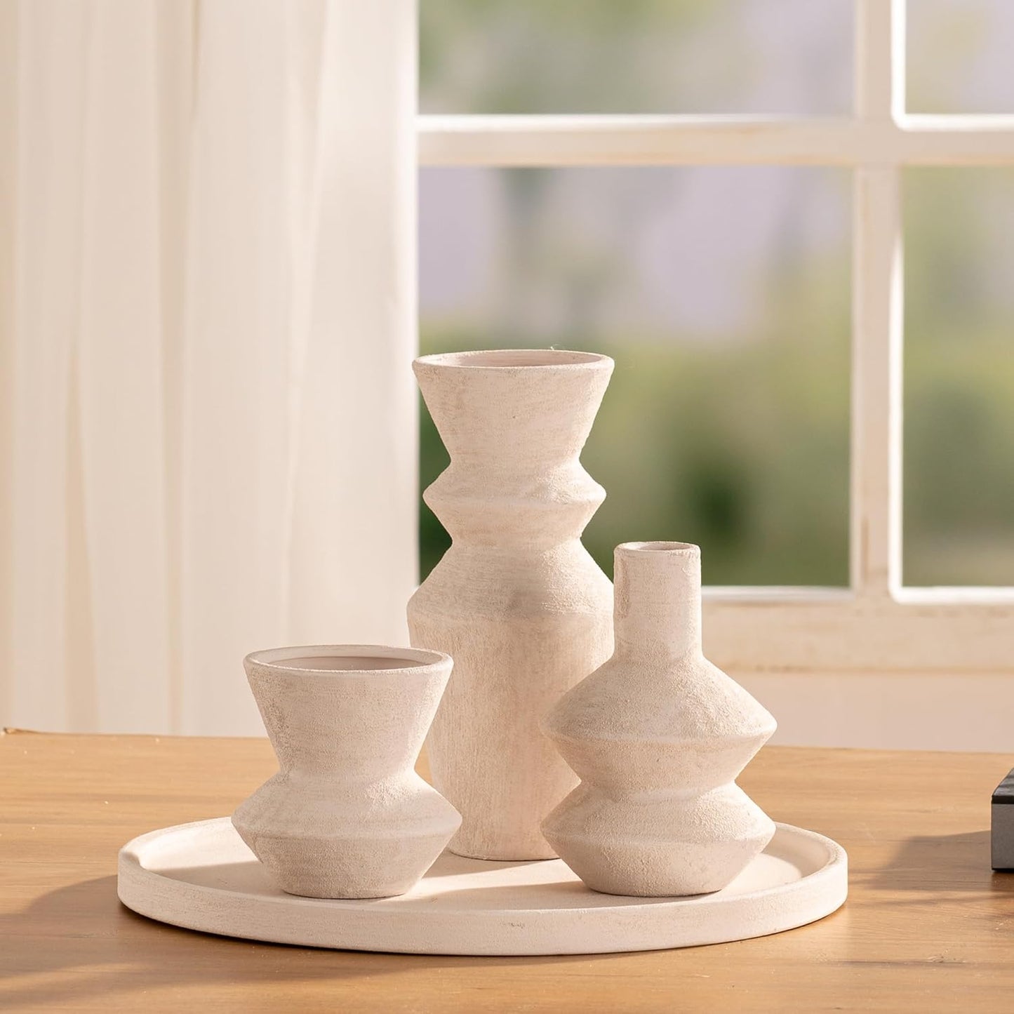 Ceramic Vase Home Table Decor - Flower Vase Set of 3 Living Room Kitchen Decorations Farmhouse Modern Rustic Vases Decorative Centerpiece for Shelf Bedroom Office Bathroom Dining Coffee Desk