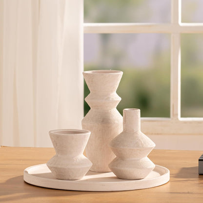 Ceramic Vase Home Table Decor - Flower Vase Set of 3 Living Room Kitchen Decorations Farmhouse Modern Rustic Vases Decorative Centerpiece for Shelf Bedroom Office Bathroom Dining Coffee Desk