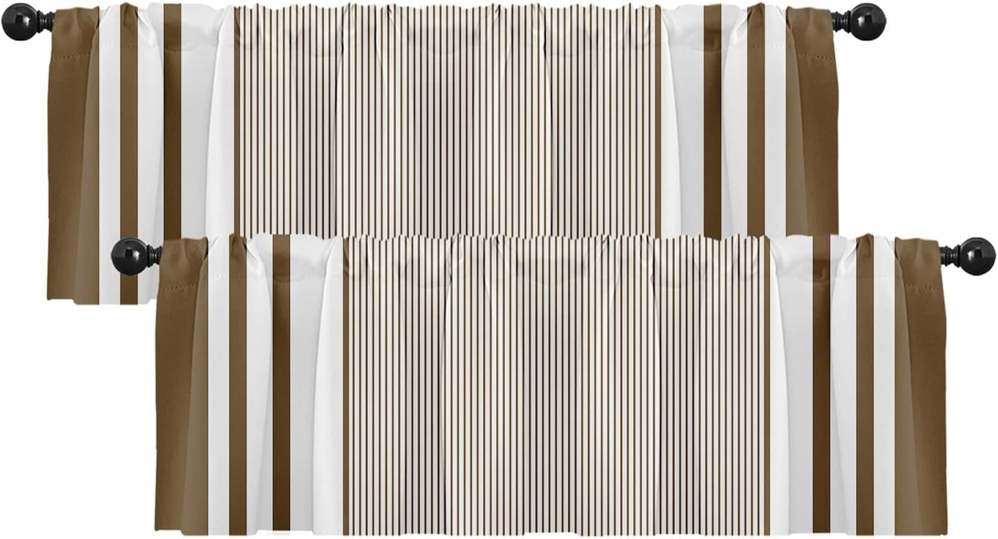 Emvency 2 Pack Dark Grey Valances Window Treatments, Gray Striped Abstract Blackout Drapes Adjustable Curtain for Windows Living Room Kitchen Over Sink, 52x18 Inch Rod Pocket Valances