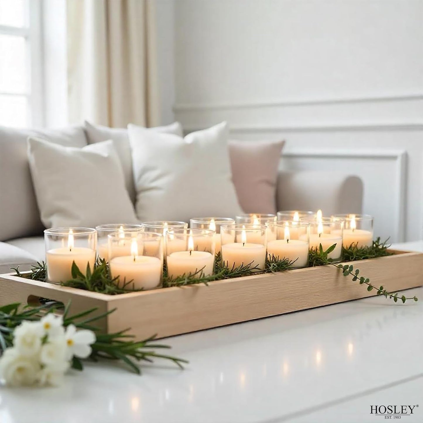 48-Pack Clear Glass Votive Candles – 10–12 Hour Long Burn, Unscented, Ivory, Bulk Set for Weddings, Events & Table Centerpieces – Hosley