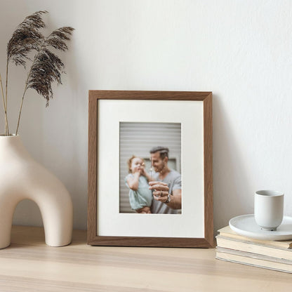 5x7 Picture Frame, Solid Oak Wood 5 x 7 Photo Frame with Mat to 4x6, 7x5 Picture Frames for Wall and Tabletop Display, (Walnut Set of 1)