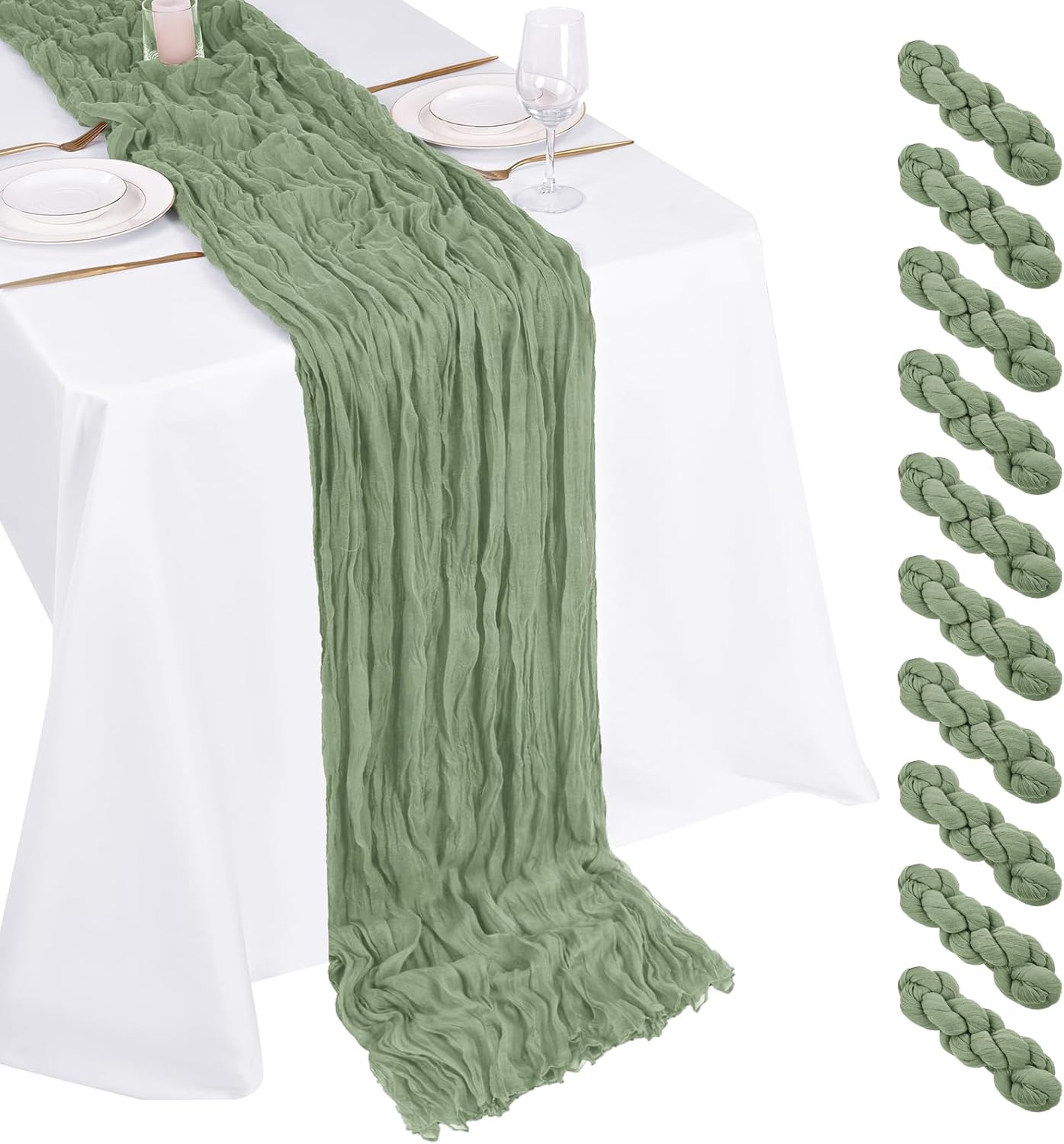 10 Pack Beige Cheesecloth Table Runner 17x108 Inch Boho Gauze Cheese Cloth Table Runners for Wedding Party Baby Shower Birthday Home Decor