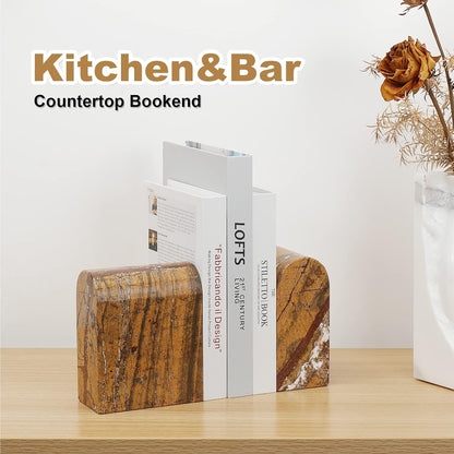 Koville African Natural Marble Bookends for Shelves, Non-Slip Book Ends, 13LBS Ultra Heavy Duty Marble Book Holder Organizer, Apartment Decor for Movies/CD/Video Games(Namib Fantasy)