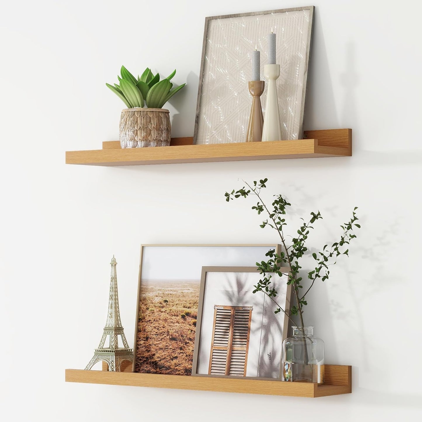 FLYJOE Picture Ledge Shelf, Floating Shelves Set of 2, 48 Inches Long Large Nursery Book Shelves for Toys Storage, Kids Bookshelf Wall Mounted for Living Room Bedroom Decor Books Photo Frames, Walnut