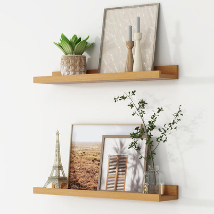 FLYJOE Picture Ledge Shelf, Floating Shelves Set of 2, 48 Inches Long Large Nursery Book Shelves for Toys Storage, Kids Bookshelf Wall Mounted for Living Room Bedroom Decor Books Photo Frames, Walnut