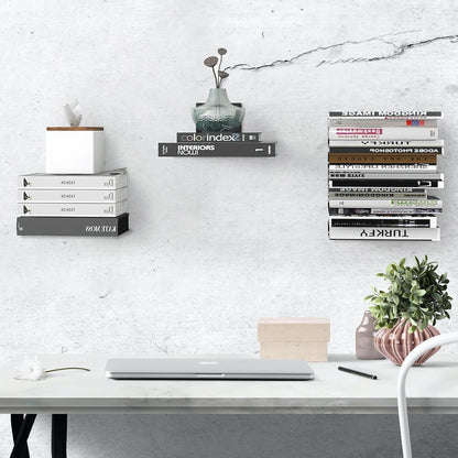 STORAGE MANIAC Floating Book Shelves for Wall Mounted Invisible Floating Bookshelves Heavy-Duty Steel Hidden Bookshelf Hanging Bookshelves for Bedroom Living Room Office, White 4-Pack Large
