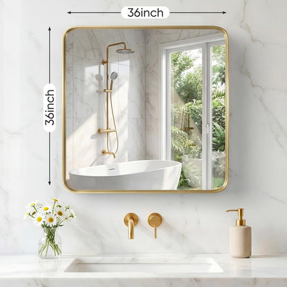 NEWBULIG Gold Round Wall Mirror 36 Inch, Bathroom Mirrors for Over Sink, Wall Decor for Bathroom, Entryway, Bedroom, Vanity