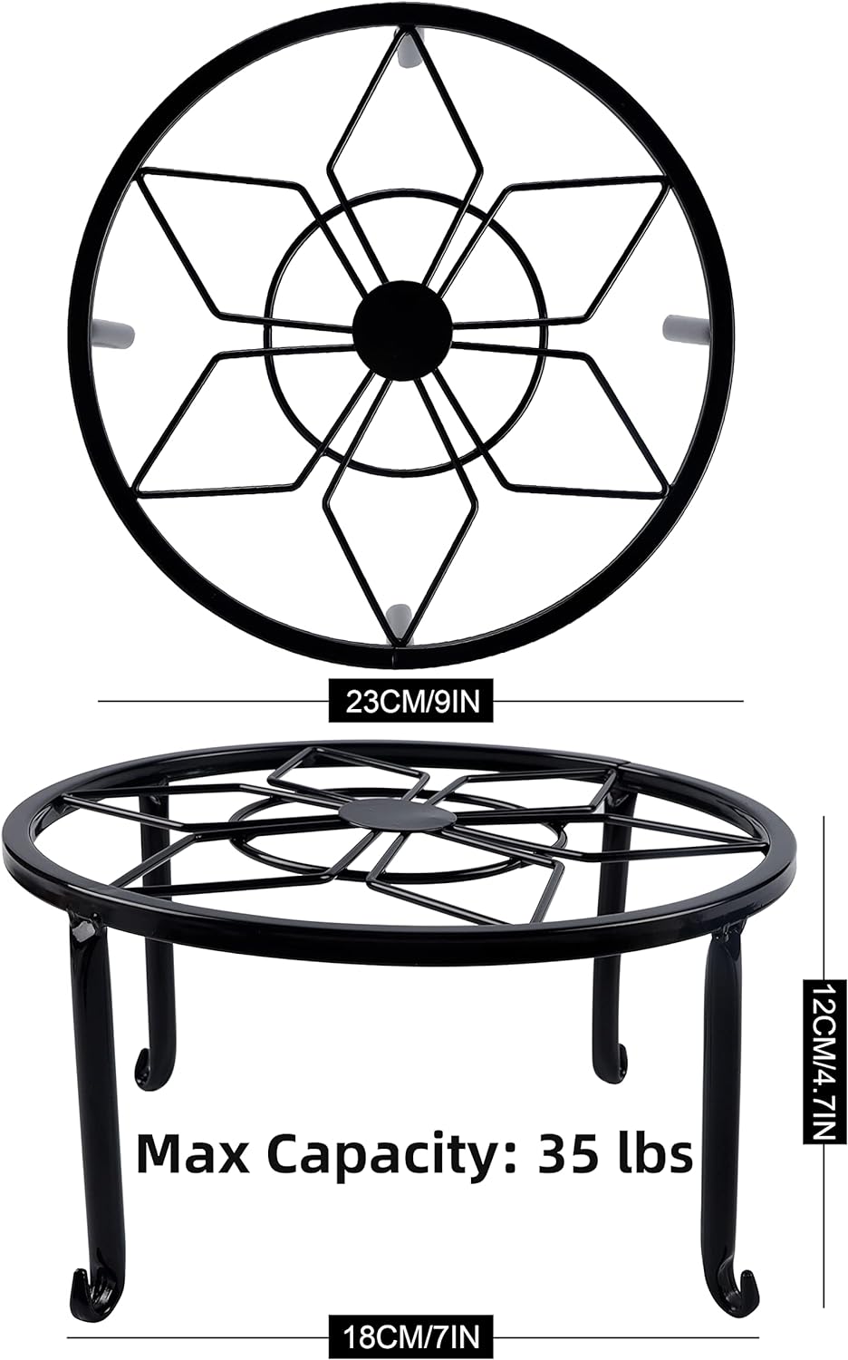 yosager 4 Pack Metal Plant Stands for Flower Pot, Heavy Duty Black Iron Potted Stand Holder, Indoor Outdoor Rustproof Metal Planter Container Round Supports Display Rack for Home & Garden Decor
