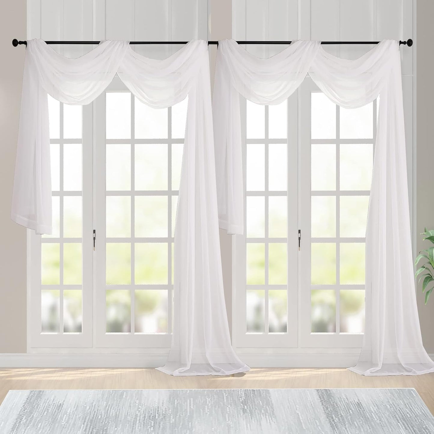 Chyhomenyc Sheer White Valances for Windows 2 Pack, Small Window Curtains for Living Room Bathroom Cafe Laundry Basement, Modern Top Dual Rod Pocket Voile Curtain, 42W x 14L inches, White - Colors C