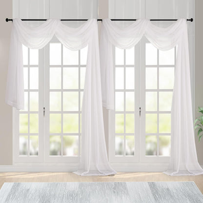 Chyhomenyc Sheer White Valances for Windows 2 Pack, Small Window Curtains for Living Room Bathroom Cafe Laundry Basement, Modern Top Dual Rod Pocket Voile Curtain, 42W x 14L inches, White - Colors C