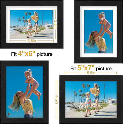 Vittanly 8x10 Picture Frames Set of 9, Shatter Resistant Plexiglass, Display 5x7 Pictures with Mat or 8x10 without Mat, Photo Frames for Wall or Tabletop, Engineered Wood, Black - Colors B
